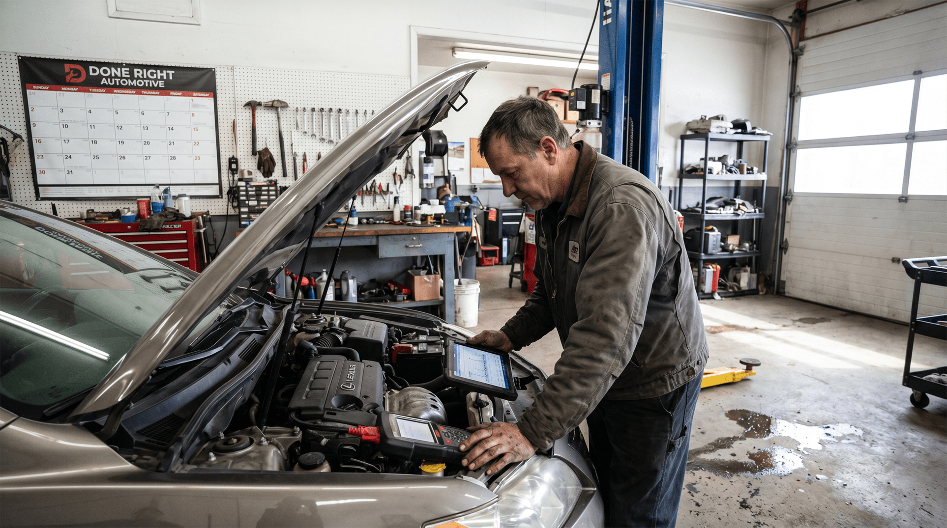 A man trying to troubleshoot his car check engine light.